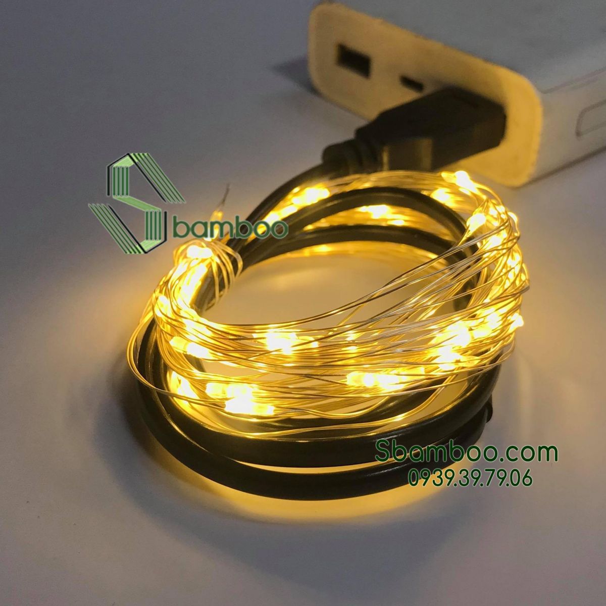 Đèn Led Đom Đóm Sbamboo 5 Mét- USB- Màu vàng trang trí nhà mô hình tăm tre 